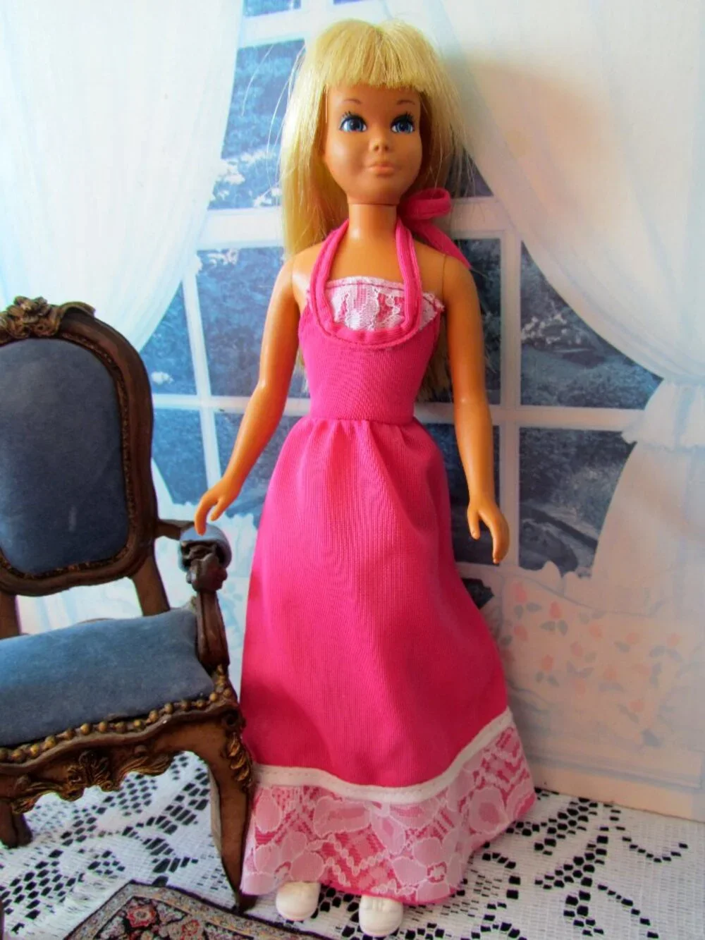 SKIPPER SUNSET MALIBU 1970 w CLOTHES, SHOES, COWGIRL OUTFIT, PINK LACY GOWN